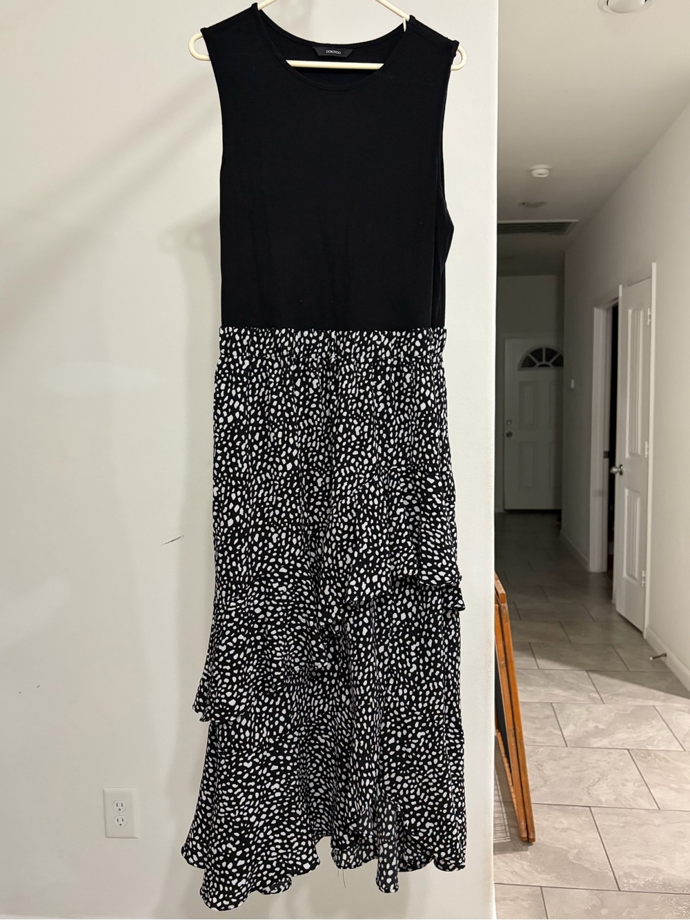 Sleeveless Black & White Tiered Maxi Dress